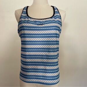 Y2K Adidas Striped Blue White Tank Top Racerback Large Vintage